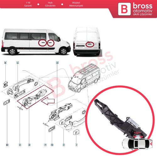 Renault Master MK3 Nissan NV400 Interstar Opel Movano B 806064162R İçin Sağ Ön veya Sağ Arka Sürgü Kapı veya Arka Bagaj Dış Açma Kolu Desteği