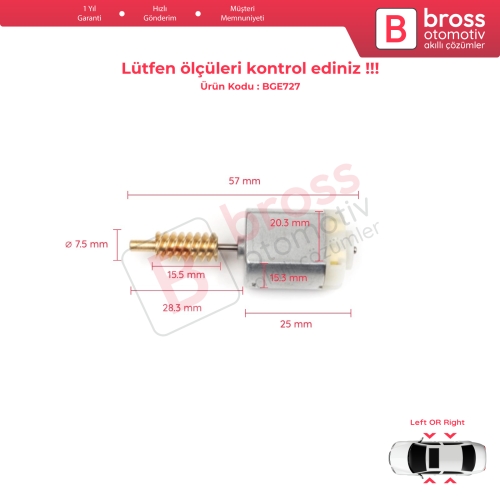 Renault Clio Dacia Sandero İçin Kapı Kilit FC280 12V Motor Metal Dişli Seti Toplam 57.20 mm