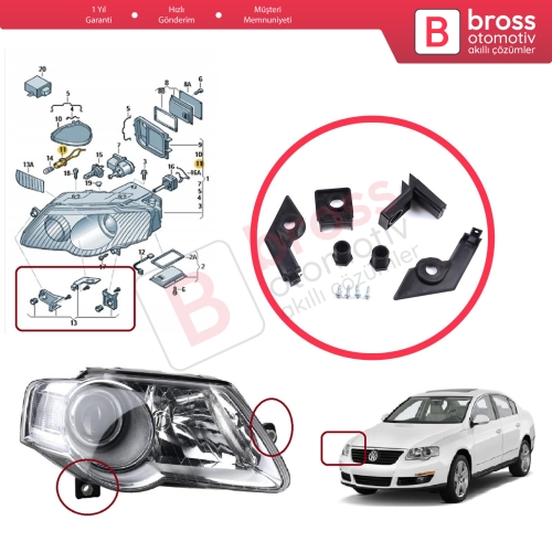 VW Passat B6 3C2 3C5 2005-2011 3C0998226 İçin Sağ Ön Far Tamir Seti