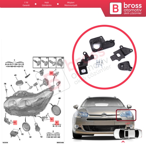 Citroen C5 MK2 MK3 RD TD RW X7 2008-2017 6212F0 İçin Sol Ön Far Ayak Tamir Seti