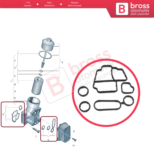 Audi Seat Skoda VW VAG 1.6TDI 2.0 TDI Motor 03L198070 03L198441 İçin Yağ Soğutucu Gövde Yağ Filtre Yuvası Conta Seti