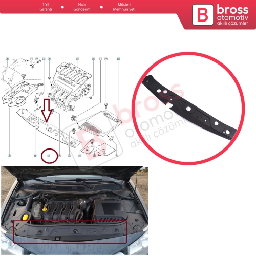 Renault Megane MK2 2002-2008 8200116717 İçin Ön Motor Kaput Panel Üst Koruma Plastiği Kaplaması